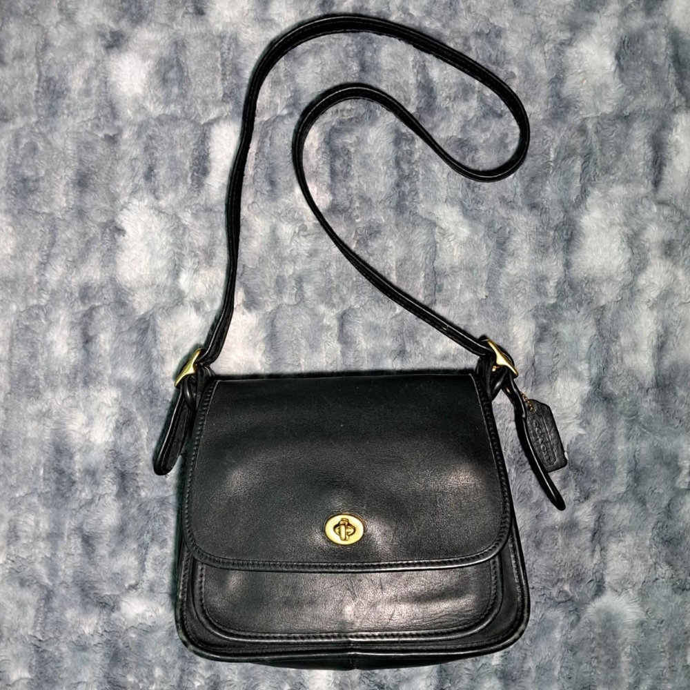 Vintage Coach Leather Rambler Crossbody Bag Black Gem